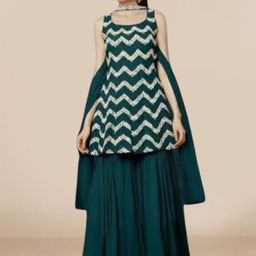PARROT CREATION Embroidered Straight Sequinned Kurti With Sharara And Dupatta image 4