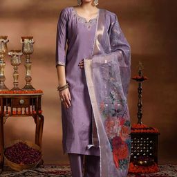 NIZA FASHION Women Ethnic Motifs Embroidered Regular Kurta with Trousers & With Dupatta-19