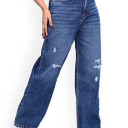 Stich lines Women Straight Fit Mid-Rise Mildly Distressed Stretchable Cotton Denim Jeans-image-66