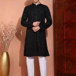SWAGG INDIA Men Ethnic Motifs Embroidered Chikankari Kurta-picture-44