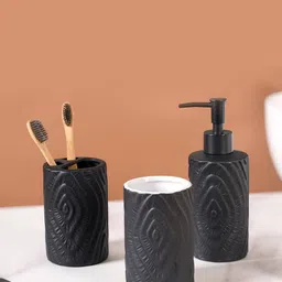 Nestasia Black 3 piece Textured Ceramic Bath Accessories Set-picture-17