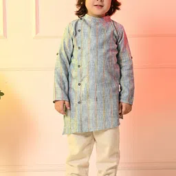 Muffin Shuffin Boys Striped Regular Thread Work Pure Cotton Kurta with Trousers-55