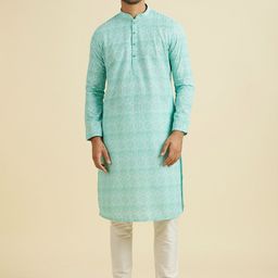 Manyavar Ethnic Motifs Printed Mandarin Collar Thread Work Straight Kurta With Pyjamas-picture-18