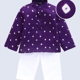 JAV CREATIONS Boys Bandhani Printed Cotton Kurta with Pyjama-image-75