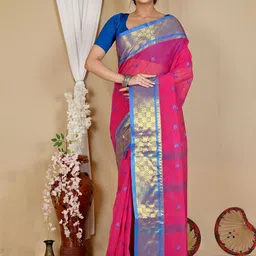 DipDiya Woven Design Zari Pure Cotton Taant Saree-picture-20