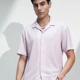 HIGHLANDER Men Comfort Relaxed Fit Textured Cuban Collar Casual Shirt-image-79