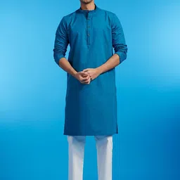 Diwas by Manyavar Striped Mandarin Collar Thread Work Straight Kurta-picture-28
