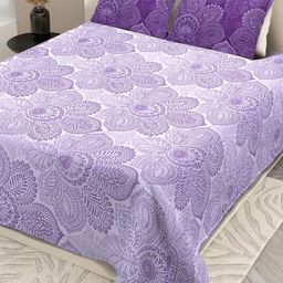 Aura Lavender & White Ethnic Motifs 200 TC King Bedsheet with 2 Pillow Covers-image-58