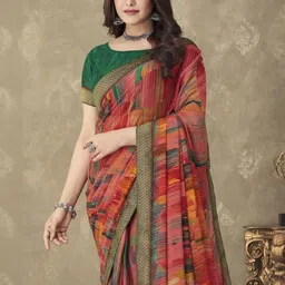 The Fashion Attire Geometric Print Bollywood Chiffon Saree (Green)-picture-9