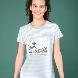 Dollar Women athleisure Striped Round Neck Cotton Casual T-shirt-image-88