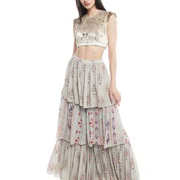 Payal Singhal Embroidered Crop Top With Sharara Co-Ords-picture-19