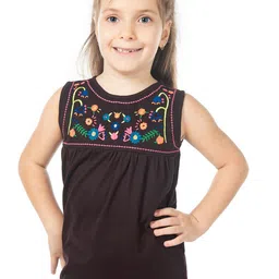 Cherry Crumble Girls Floral Embroidered Round Neck Cotton Top-26