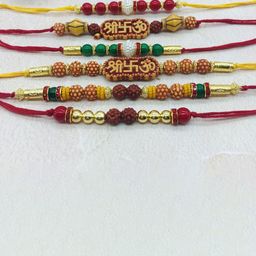 GADINFASHION Set Of 6 Beaded Shri Swastik OM Rakhis with Roli & Chawal Gift Set-image-43