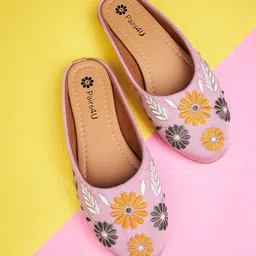Pairs4U Women Embellished Round Toe Mojaris Flats-image-78