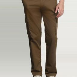 Mufti Men Solid Slim Fit Cotton Cargos Trousers-picture-15