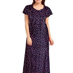 Pure Cotton Printed Nighty Nightrdess Maxi Gown For Women-image-67