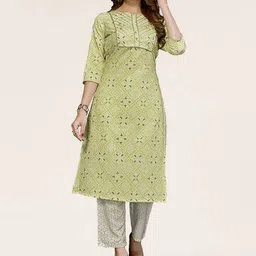 THE FAB FACTORY Bandhani Printed Thread Work Round Neck Straight Kurta With Trousers-picture-40