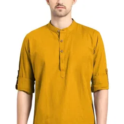 Edin Men Yellow Straight Organic Cotton Kurtas-picture-32