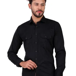 DESIGN UP Men Classic Spread Collar Solid Cotton Slim Fit Casual Shirt-image-26