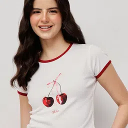Espresso Women Graphic Printed Round Neck Cotton Crop Top-image-80