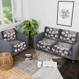 Myntra Elegant Homes Green & White 6 Pieces Floral Printed 2+1 Seater Sofa Covers-image-22