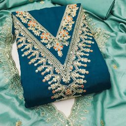 KALINI Embroidered Art Silk Unstitched Dress Material-image-93