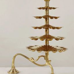 Exotic India Gold Toned Wicks Arti Lamp Diya Brass-image-62