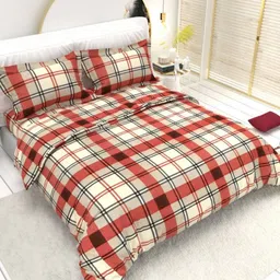 THE WHITE MOSS Red & White Checked 210 TC Pure Cotton King Bedsheet Set 2.75 m x 2.75 m-16