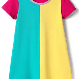 CrayonFlakes Girls Colourblocked Round Neck Cotton A-Line Dress-picture-9