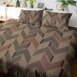 HARYANA HOOPS Beige & Brown 220 TC Queen Bedsheet with 2 Pillow Covers-image-68