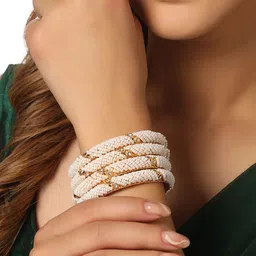 NVR Women Set of 2 Gold Plated Pearl Studded Bangles-80