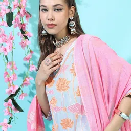 Vishudh Women Ethnic Motifs Pure Cotton Kurta with Trouser and Dupatta-image-62