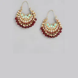 Anouk Gold-Plated Artificial Stones Studded And Beaded Crescent Shaped Chandbalis image 4