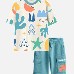 Nap Chief Kids Abstract Printed Pure Cotton T-shirt with Shorts-47