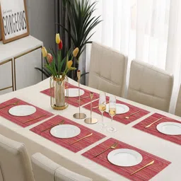 Dakshya Industries 6Pcs Red Striped Rectangle Shape Table Placemats image 1