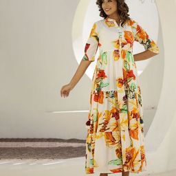 FLAVIA CREATION Women Tropical Printed Mandarin Collar Maxi Dress-image-2