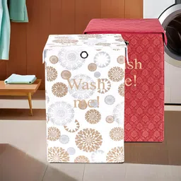 Kuber Industries White & Maroon 2-Pcs Printed Foldable Dustproof Laundry Bags 75L-17