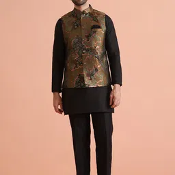 KISAH Men Abstract Regular Fit Woven Design Kurta Nehru Jacket Trouser Set image 1