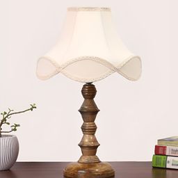 Devansh Off White Wood Frusturical Shaped Table Lamp-0