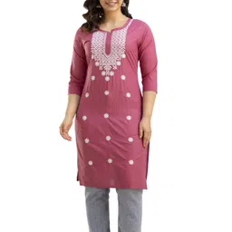 Manvik fashion Floral Embroidered Notch Neck Thread Work Pure Cotton Straight Kurtas-picture-52