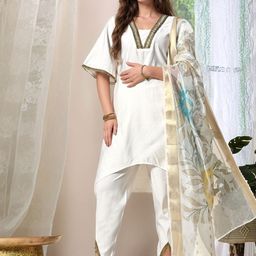 Sangria V-Neck Beads & Stone Work A-Line Kurta With Dhoti Pants & Dupatta-39