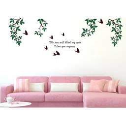 LANSTICK Brown & Green Tree With Birds & Quotes Self Adhesive Wall Sticker-18