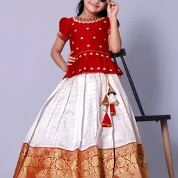BAESD Girls Embroidered Thread Work Ready To Wear Jacquard Lehenga & Choli-image-52