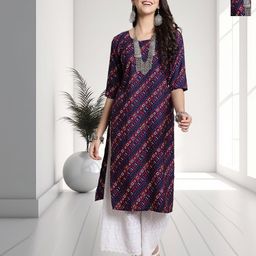 HERE&NOW Selection Of 2 Ethnic Motifs Printed Round Neck Straight Kurta-image-33