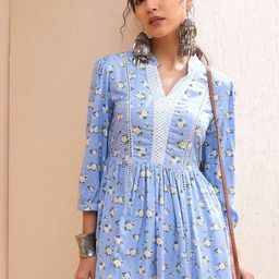 Shae by SASSAFRAS Floral Printed Gotta Patti Gotta Patti Pleated Kurti-picture-37
