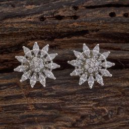 Kushal's Fashion Jewellery Rhodium-Plated Cubic Zirconia Studded Floral Studs Earrings-13