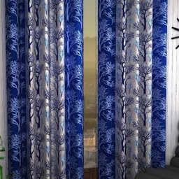 BELLA TRUE Blue & Grey 2 Pieces Floral Ripple Fold Door Curtains-image-84