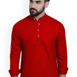 univibe Band Collar Pure Cotton Straight Slim Fit Short Kurta-image-87
