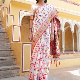 Janasya Women White Chanderi Silk Pashmina Saree with Unstitched Blouse Piece-image-80