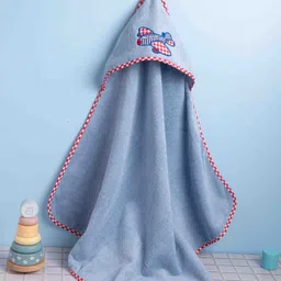 haus & kinder Blue & Red Printed Pure Cotton 550 GSM Bath Towel-6